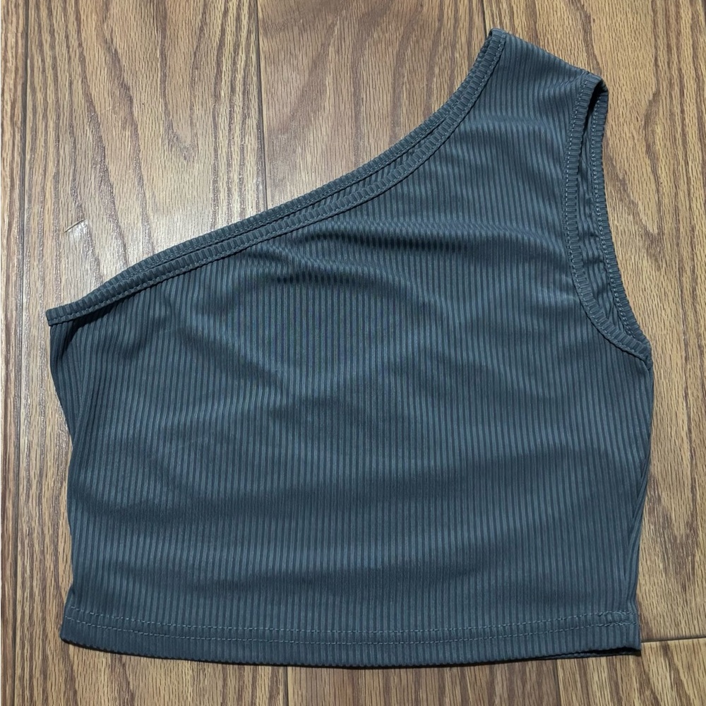 SHEIN Dark Gray Ribbed Asymmetrical Crop Top